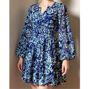 Anthropologie Somerset chiffon mini-dress in gorgeous blue/green floral print